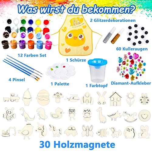 Juego de manualidades para niños, 30 unidades, imanes madera nevera, pintar y manualidades, creativo, caja niñas, 4, 5, 6, 7, 8 años