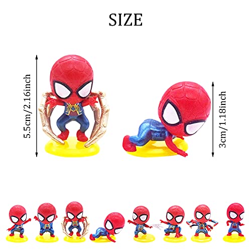 Juego de Mini Spiderman de 8 Piezas,BESTZY Mini Juego de Figuras Caricatura Cake Topper Niños Mini Cake Topper Juguetes Baby Shower Fiesta de cumpleaños Pastel Decoración Suministros