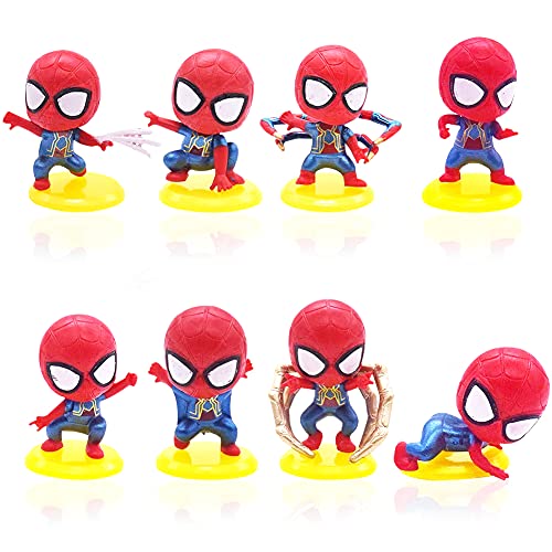 Juego de Mini Spiderman de 8 Piezas,BESTZY Mini Juego de Figuras Caricatura Cake Topper Niños Mini Cake Topper Juguetes Baby Shower Fiesta de cumpleaños Pastel Decoración Suministros