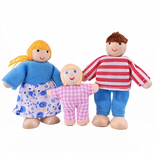 Juego de muñecas familiares de madera para muebles de casa de muñecas, casas de muñecas figuras de personas para niñas y niños de juguete