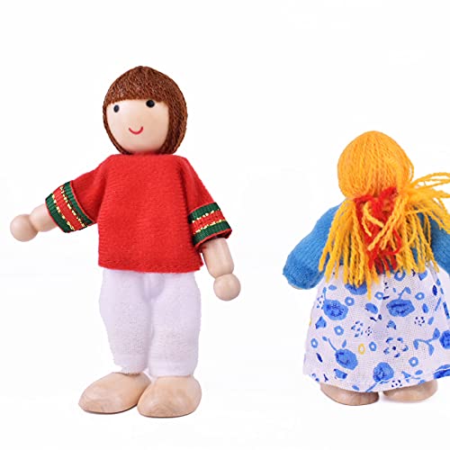 Juego de muñecas familiares de madera para muebles de casa de muñecas, casas de muñecas figuras de personas para niñas y niños de juguete