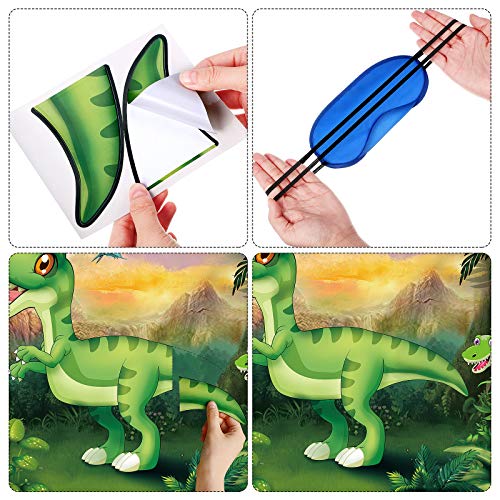 Juego de Poner Cola de Dinosaurios con 24 Pegatinas de Cuernos Colas de Dinosaurio y 6 Vendas de Colores para Ojos para Suministros de Fiesta de Cumpleaños de Dinosaurio Juego para Niños