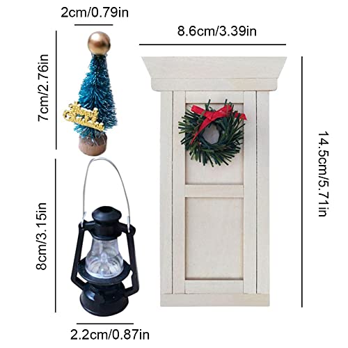 Juego De Puertas De Casa De Muñecas En Miniatura con Accesorios De Bota Linterna De Navidad Corona De Árbol De Navidad Escalera De Madera Casa De Muñecas Muebles Conjunto De Accesorios Mini Casa