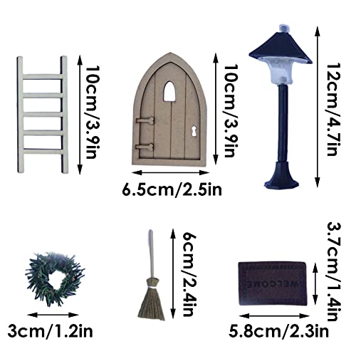 Juego De Puertas De La Casa De La Casa De Navidad Miniatura Alfombra Escalera Escoba Guirnalda Balloon Street Light Doll House Garden Ornaments Set Doll House Accesorios para Niños Niños