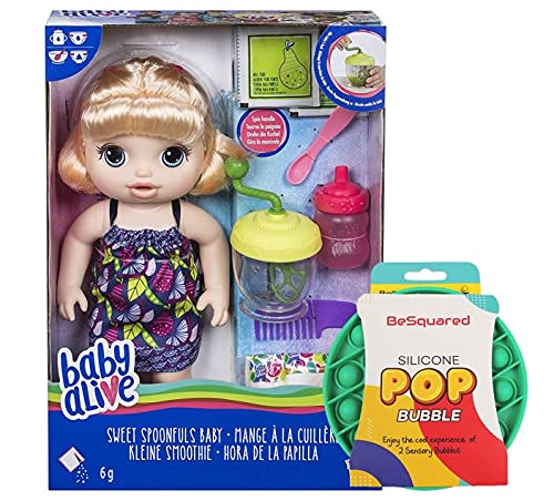 Juego de regalo de juguetes navideños – Besquared Push Pop It Bubble Toy y Baby Alive Sweet Spoonfuls Baby Doll Girl – Ideal para niños y niñas (pelo rubio)