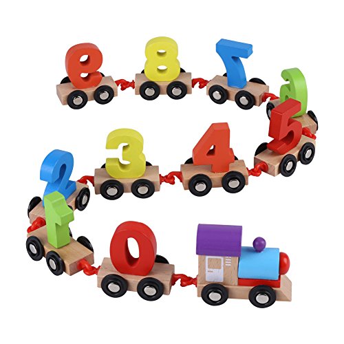 Juego de Trenes de Madera de 11 Piezas, Tren de Madera con Forma de número de Juguete Juguetes educativos de Aprendizaje temprano niños pequeños niños y niñas