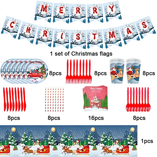 Juego de Vajilla de Fiesta de Navidad, Juego de Decoraciones para Fiesta de Navidad, 58Pcs Decoraciones Navidad Vajilla Para Fiestas, Vajilla de Fiesta de Navidad, Platos, Tazas