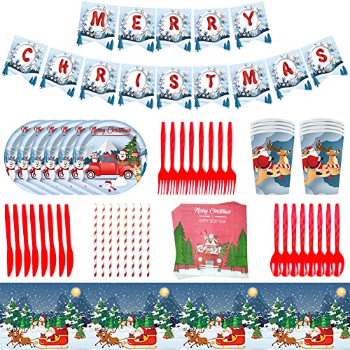 Juego de Vajilla de Fiesta de Navidad, Juego de Decoraciones para Fiesta de Navidad, 58Pcs Decoraciones Navidad Vajilla Para Fiestas, Vajilla de Fiesta de Navidad, Platos, Tazas