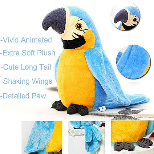 Juguete de peluche con forma de loro parlante más lindo que habla mascota juguete de peluche que repite lo que dices ondeando las alas, disco electrónico, juguete de peluche, animal, interactivo