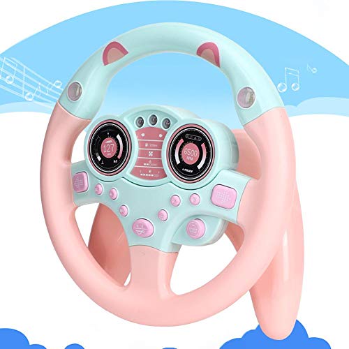 Juguete de volante para niños, juguete de copiloto para automóvil con música y juguetes de aprendizaje para niños pequeños Regalo educativo rosa para niños pequeños (Rosado)