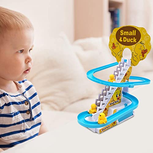 Juguete eléctrico para escalar escaleras de pato con 9 mini juego de escalada de escalera de pato para padres e hijos, juguetes de interacción con luces y música para niños pequeños y niños regalo