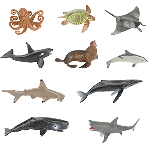 Juguetes de Figuras de Animales Marinos, CestMall 10 Piezas de plástico Mini Juguetes de Animales oceánicos, Juego de Figuras de Vida Marina realistas, Juguetes de Aprendizaje de Varios Estilos