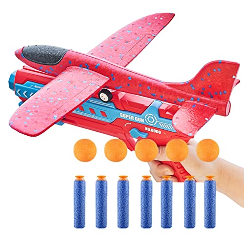 Juguetes de lanzamiento de aviones, juguete de avión de catapulta, juguete de avión para niños, modelo de expulsión de un clic, juego de disparos de avión de espuma con un avión grande, 7 5 balas sua