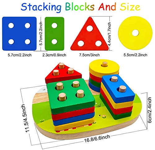 Juguetes de Madera Niños pequeños, Juguetes Montessori Bebes 1 2 3 Año, Juegos Tablero Montessori con 4 Formas Geométricas, Puzzles para Clasificar y Apilar, Regalo Educativos Niño Niña de Preescolar