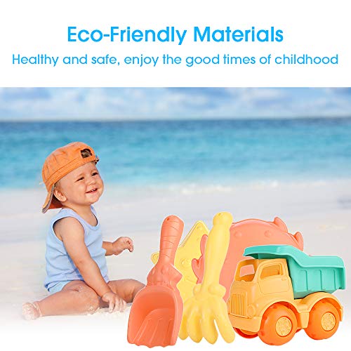 Juguetes de Playa para niños, Niños Material Plastico Juguetes Arena y Arena para niños con Camion Bucket Castle Moldes y Bolsa de Malla Material plastico Blando