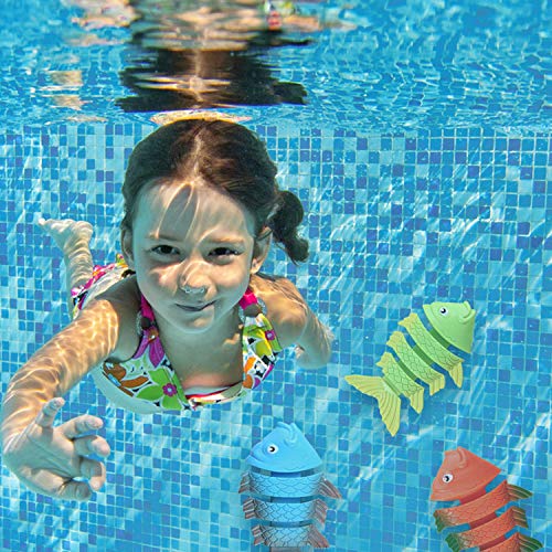 Juguetes Piscina Niños, 26 Unids Divertido Buceo Submarino Torpedo Anillo De Algas De Diamante Juguetes De Shell Huesos de Pescado Pulpo Círculos de Buceo Platillo Volador para Niños Niñas Piscina