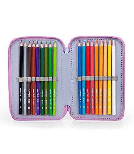 Julian Ross Estuche triple relleno, Plumier Triple, 44 accesorios escolares, 20 centímetros (Unicorno Mary)