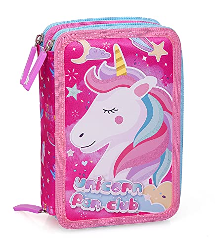 Julian Ross Estuche triple relleno, Plumier Triple, 44 accesorios escolares, 20 centímetros (Unicorno Mary)