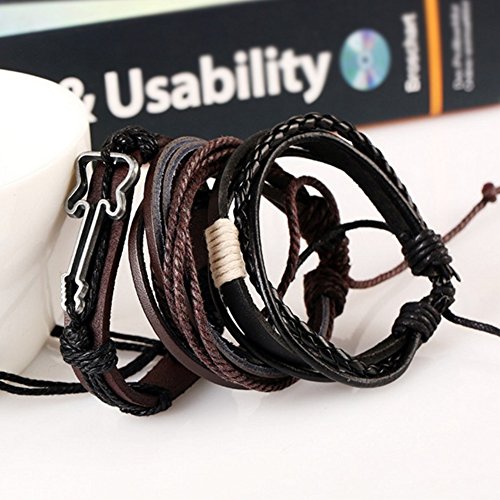 JUNGEN Pulsera de Hechas A Mano Multilayer Pulsera de Cuero con Guitarra Accesorios de joyería Personalizada