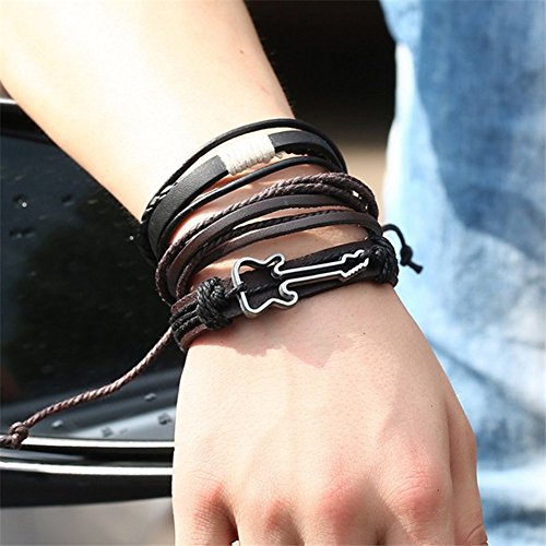 JUNGEN Pulsera de Hechas A Mano Multilayer Pulsera de Cuero con Guitarra Accesorios de joyería Personalizada