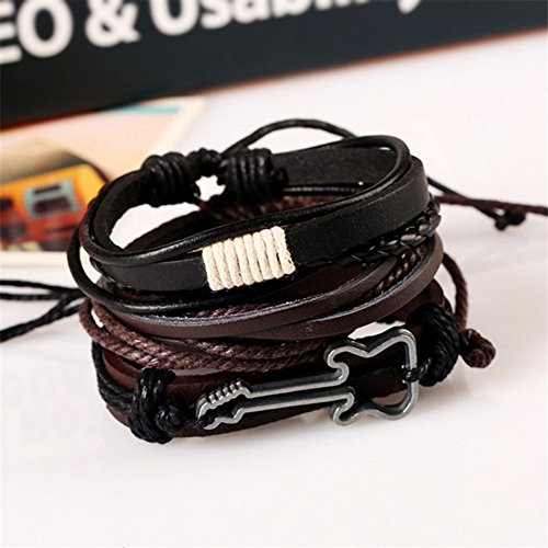 JUNGEN Pulsera de Hechas A Mano Multilayer Pulsera de Cuero con Guitarra Accesorios de joyería Personalizada