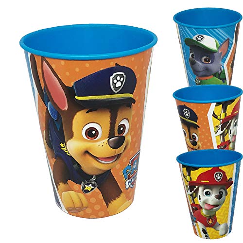 JuniorToys Juego de vasos de la Patrulla Canina de 230 ml con Chase Rocky Marshall, ideal como regalo para cumpleaños infantiles, diseño estable de plástico (juego de 4)