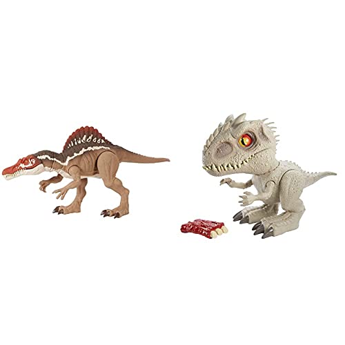 Jurassic World Spinosaurus Masticador Dinosaurio Articulado, Figura De Juguete para Niños + Feeding Frenzy Indominus Rex, Mini Dinosaurios De Juguete para Niños Y Niñas + 4 Años (Mattel Gmt90)