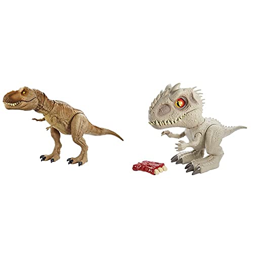 Jurassic World T-Rex Aullido Épico Dinosaurio Articulado, Figura De Juguete para Niños + Feeding Frenzy Indominus Rex, Mini Dinosaurios De Juguete para Niños Y Niñas + 4 Años (Mattel Gmt90)