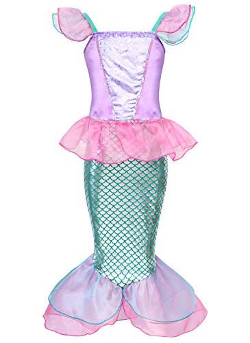 Jurebecia Mermaid Costume Niñas Vestir Fiesta de Lujo Cumpleaños Cosplay Dress Niños Vestidos 3-4 Años Rosa