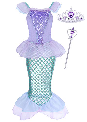 Jurebecia Mermaid Costume Niñas Vestir Fiesta de Lujo Cumpleaños Cosplay Dress Niños Vestidos con Accesorios 3-4 Años