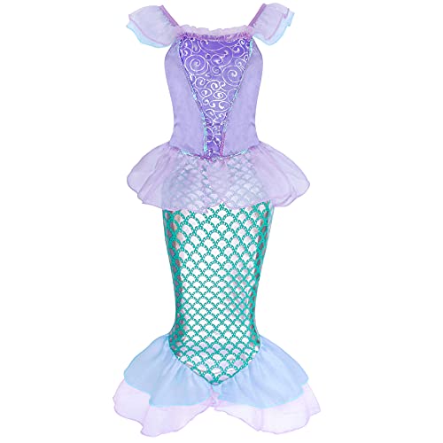 Jurebecia Niñas Sirena Disfraz Princesa Vestir Fiesta de Lujo Cumpleaños Halloween Niños Vestidos 7-8 Años Verde