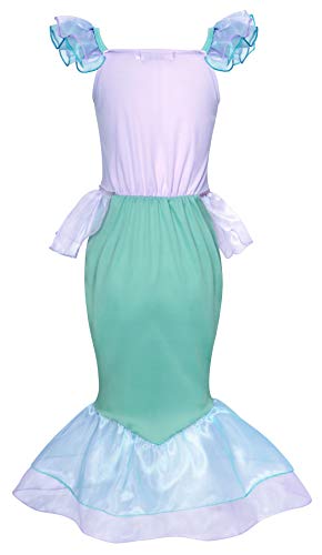 Jurebecia Niñas Sirena Disfraz Princesa Vestir Fiesta de Lujo Cumpleaños Halloween Niños Vestidos 9-10 Años Azul