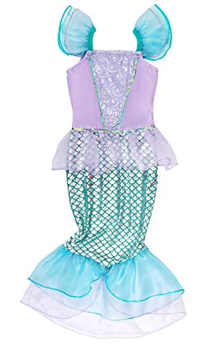 Jurebecia Niñas Sirena Disfraz Princesa Vestir Fiesta de Lujo Cumpleaños Halloween Niños Vestidos 9-10 Años Azul