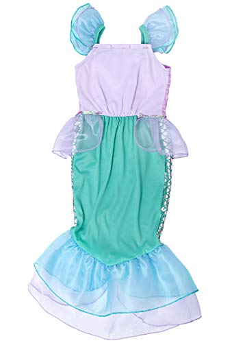 Jurebecia Niñas Sirena Disfraz Princesa Vestir Fiesta de Lujo Cumpleaños Halloween Niños Vestidos 9-10 Años Azul