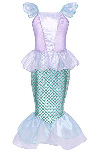 Jurebecia Niñas Sirena Disfraz Princesa Vestir Fiesta de Lujo Cumpleaños Halloween Niños Vestidos 9-10 Años Azul