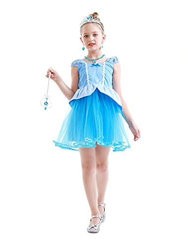 Jurebecia Princesa Dress Cenicienta Traje de Fiesta de Lujo Vestido Fiesta de Cumpleaños Outfits Halloween Princesa Niñas Ropa 5-6 Años Azul