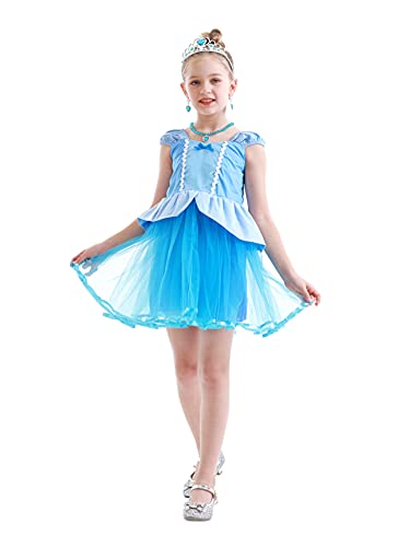 Jurebecia Princesa Dress Cenicienta Traje de Fiesta de Lujo Vestido Fiesta de Cumpleaños Outfits Halloween Princesa Niñas Ropa 5-6 Años Azul