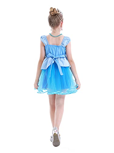 Jurebecia Princesa Dress Cenicienta Traje de Fiesta de Lujo Vestido Fiesta de Cumpleaños Outfits Halloween Princesa Niñas Ropa 5-6 Años Azul