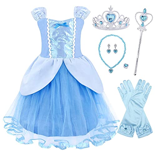 Jurebecia Princesa Dress Cenicienta Traje de Fiesta de Lujo Vestido Fiesta de Cumpleaños Outfits Halloween Princesa Niñas Ropa 5-6 Años Azul