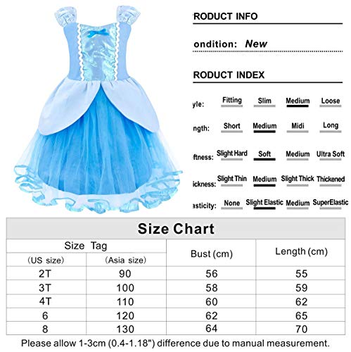 Jurebecia Princesa Dress Cenicienta Traje de Fiesta de Lujo Vestido Fiesta de Cumpleaños Outfits Halloween Princesa Niñas Ropa 5-6 Años Azul