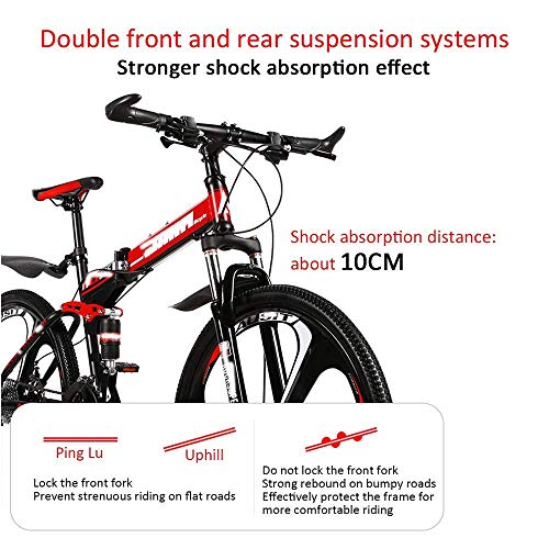 JYTFZD WENHAO Bicicleta Adulta Plegable, Bicicleta de montaña de Velocidad Variable de 26 Pulgadas, Doble Amortiguador for Hombres y Mujeres, Frenos de Disco Dual, 21/24/27/30 Velocidad Opcional