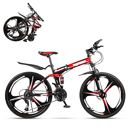 JYTFZD WENHAO Bicicleta Adulta Plegable, Bicicleta de montaña de Velocidad Variable de 26 Pulgadas, Doble Amortiguador for Hombres y Mujeres, Frenos de Disco Dual, 21/24/27/30 Velocidad Opcional