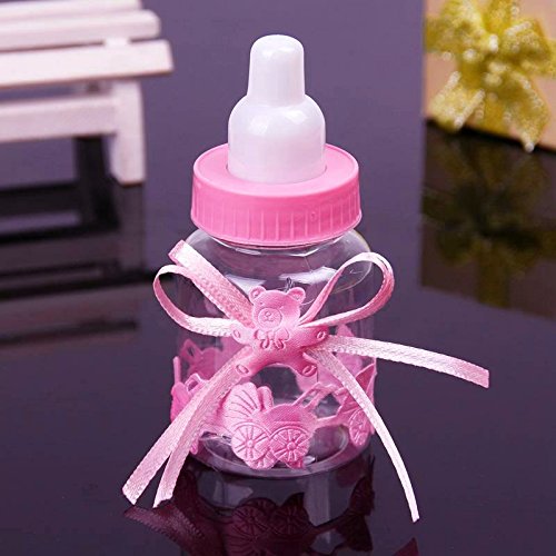 JZK 24 Rosa Botella Botellas Cajas Dulces Porta Dulces Confeti Regalo para Nacimiento Bautizo Bautismo cumpleaños Fiesta Bienvenida bebé Sagrada comunión bebé niña