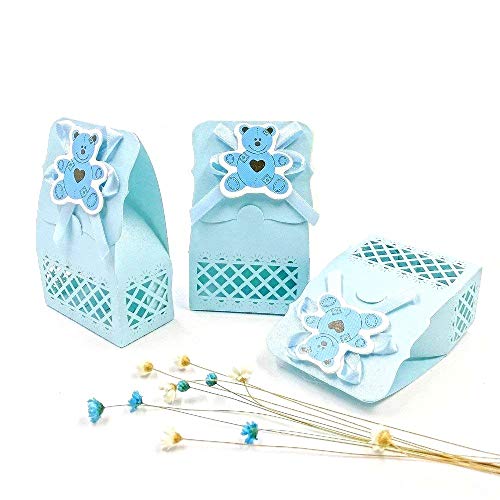 JZK 24 x Azul Baby Shower Cajas Botella Favor cajitas Regalo Bolsa Dulce para Bebe niños Bautizo Bautismo Boda cumpleaños Navidad Fiesta