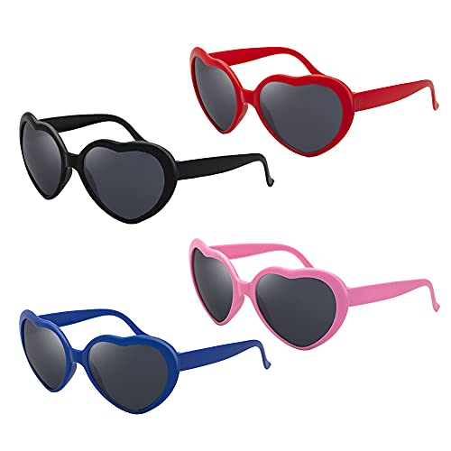 Kaimeilai 4 Piezas de Gafas de Efecto Corazón, Gafas de Sol de Moda con Efecto de Corazón de Melocotón, Gafas de Difracción de Corazón 3D, Gafas de Sol en Forma de Corazón para Carnaval Bar Club