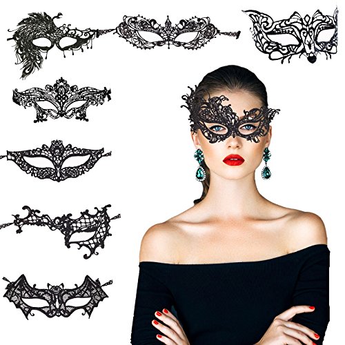 KAKOO 8 pcs Encaje Negro Veneciana Mujer de Modo Diferente Suave para Bar, Fiesta, Party