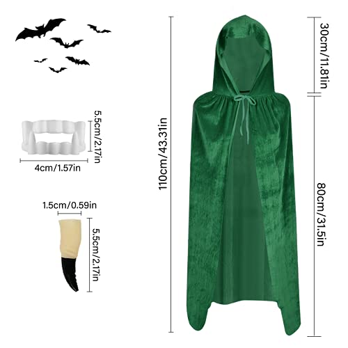 KATELUO Capa Larga con Capucha de Terciopelo , Capa roja, Capa con Capucha de Terciopelo para niños, Capa, Vampire The Masquerade, Muy Adecuada para Navidad, Fiestas de Disfraces (Verde, 80cm)