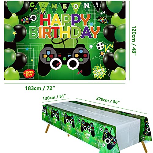 KEFAN Fondo de Fiesta de cumpleaños de Videojuegos y Paquete de Cubierta de Mesa, Juego de Feliz cumpleaños en el Fondo, Cubierta de Mesa de plástico con Tema de Juegos (Verde)