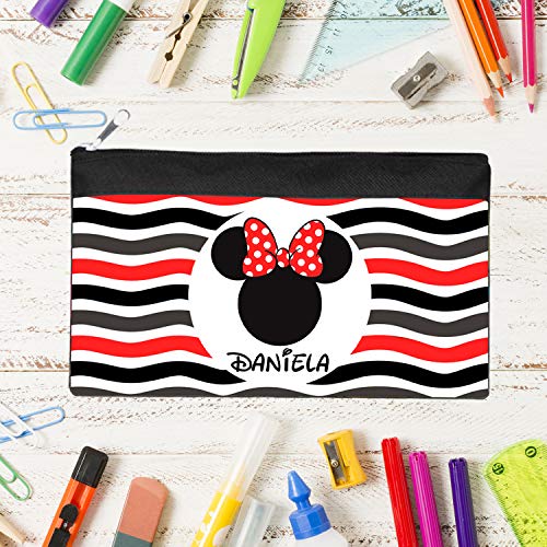 Kembilove - Estuche Infantil Personalizado – Estuches Personalizados con el Nombre del Niño o Niña – Estuche Vuelta al Cole – Estuche personalizado (Minnie)