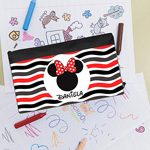 Kembilove - Estuche Infantil Personalizado – Estuches Personalizados con el Nombre del Niño o Niña – Estuche Vuelta al Cole – Estuche personalizado (Minnie)